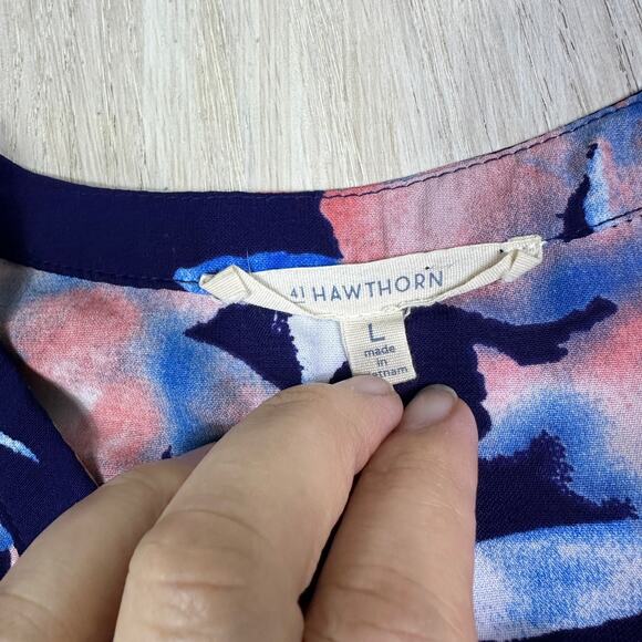 41 Hawthorn Button Front Roll Tab Sleeve Blue Pink Floral Shirtdress Large - Picture 14 of 16